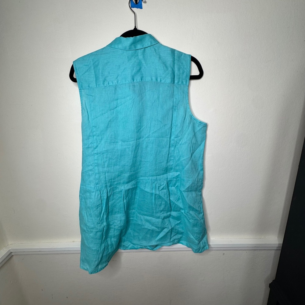 J. Jill Tunic Women L Aqua Blue Love Linen Sleeveless Button-Front Blouse - Picture 9 of 9
